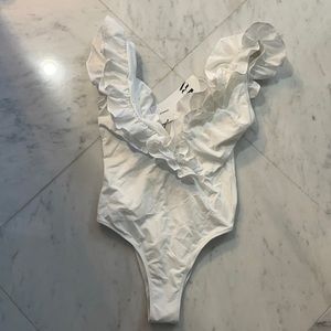 BNWT Zara ruffe trim white bathing suit